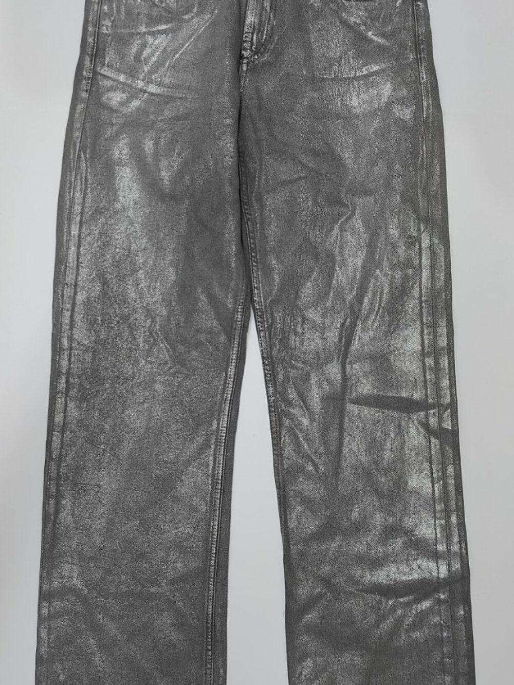 Zara Women’s Grey/Silver Painted Wide Leg Jeans Size 4